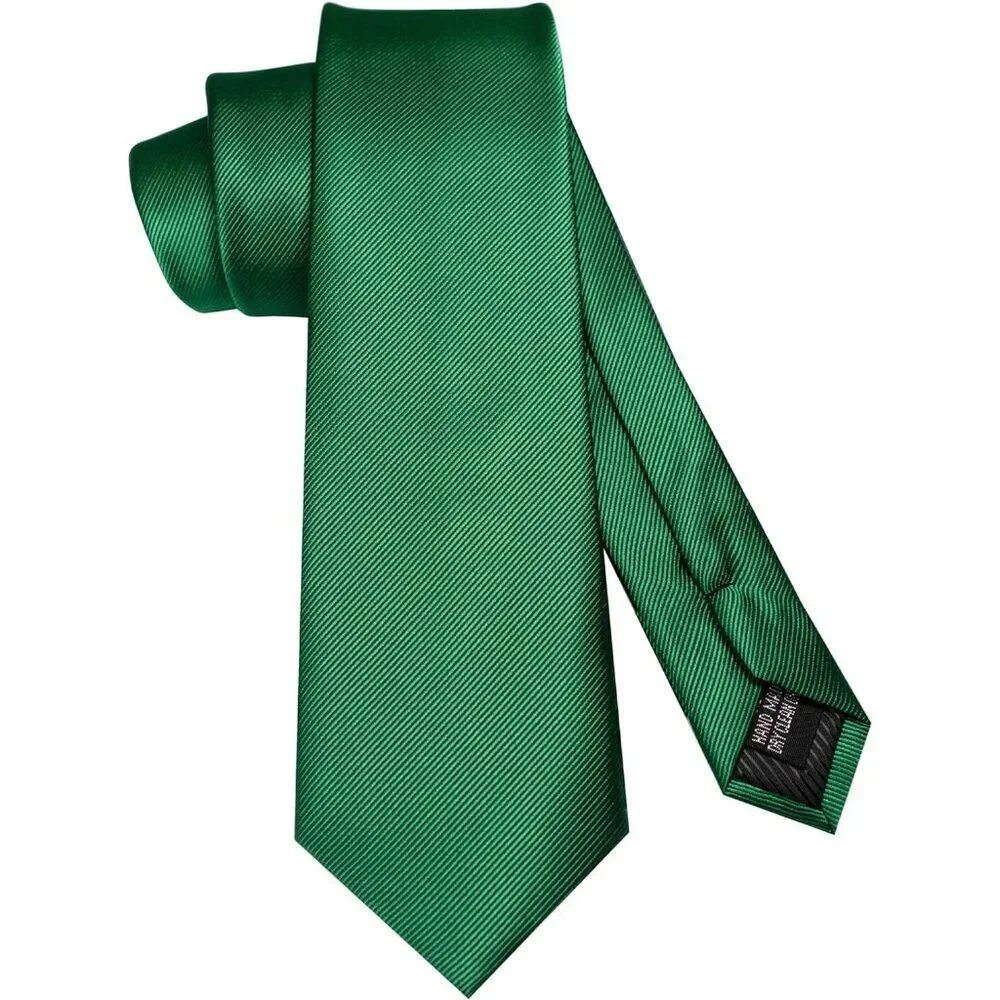 Men's Green Colour Formal Necktie and Pocket Square Tie Clip Sets